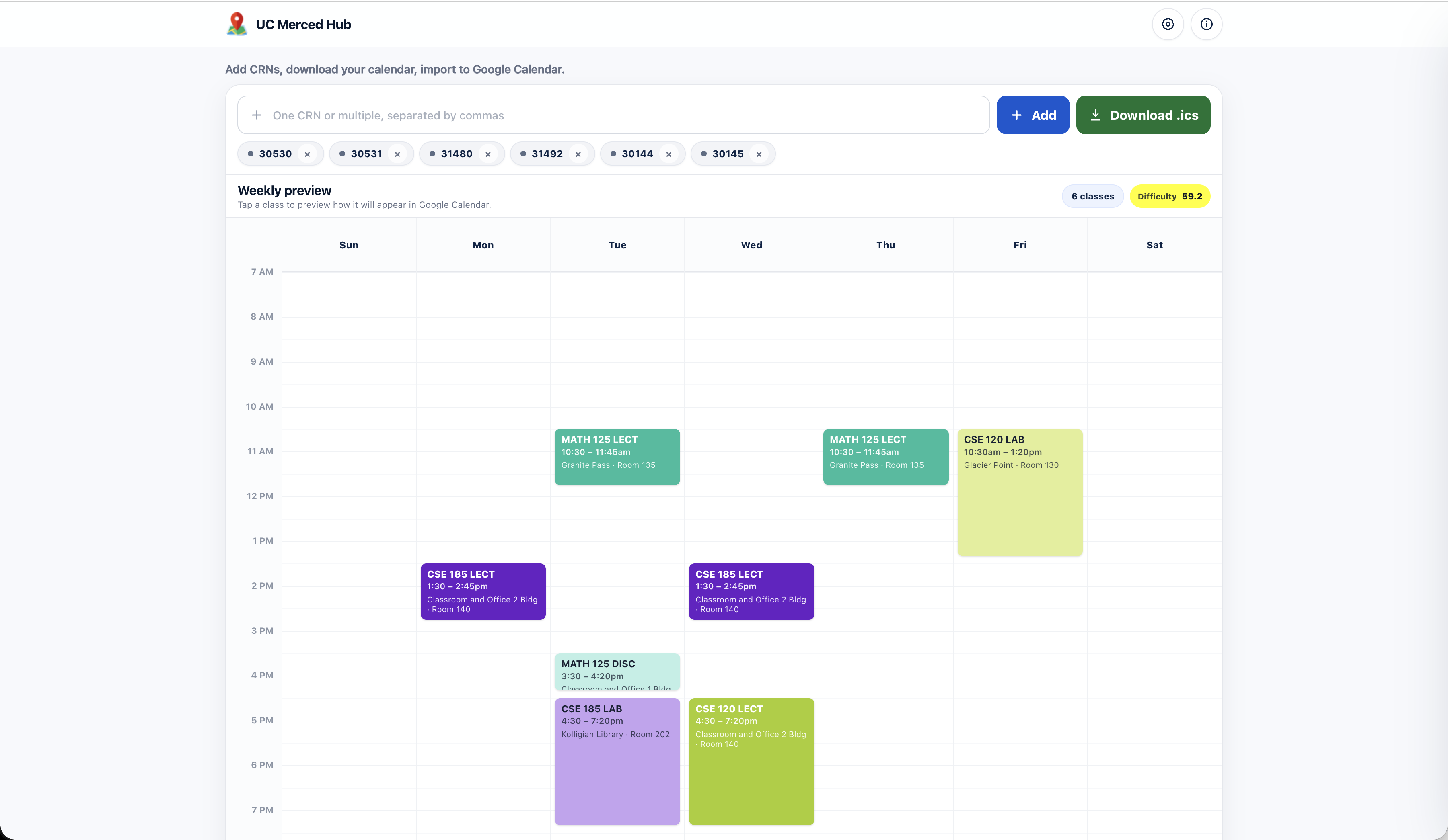Google Calendar Generator weekly schedule preview